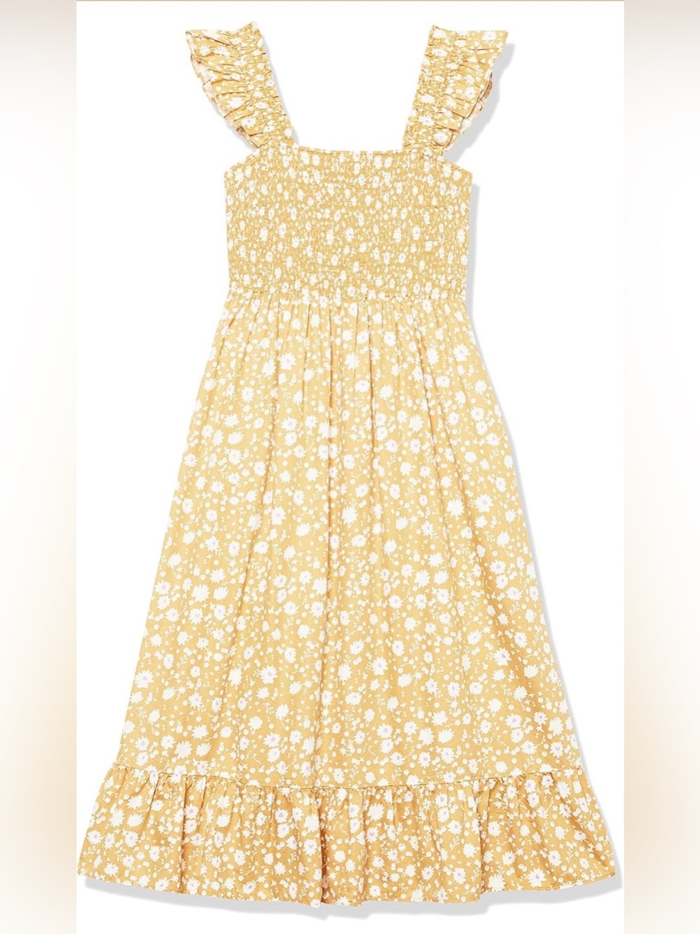 Smocked Floral Midi Dress in Mustard - Picture 4 of 7